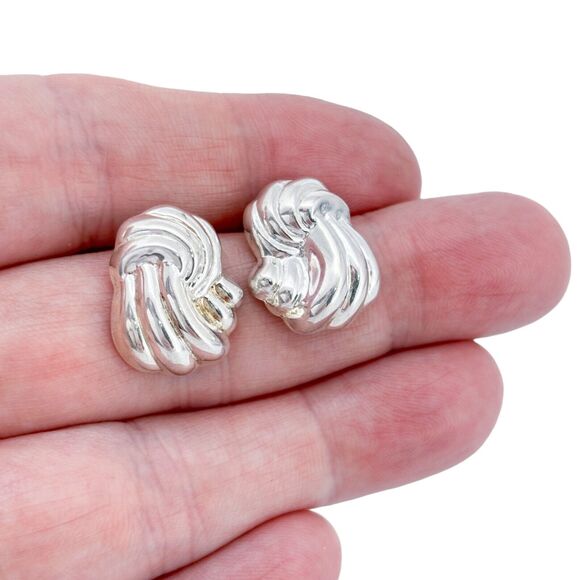 Vintage Sterling Silver 925 Textured Wave Earrings - Picture 1 of 6